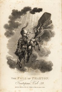 Allegorikus illusztráció Phaethonról, Helios és az Oceanida Clymene fiáról, aki a Napszekér vezetése közben leesik az égből