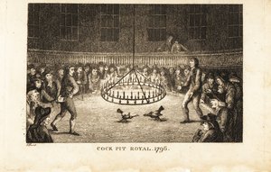 Szerencsejátékosok, akik gyertyafény mellett néznek kakasviadalt a Cock Pit Royalban, St alkotó: Samuel (after) Howitt