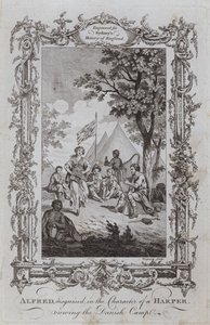 Alfred, a Harper karakterébe álcázva, a dán tábort nézi (metszet) alkotó: Samuel (after) Wale