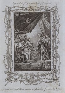 Edward, a Fekete Herceg várja, hogy John, Franciaország királya, az ő fogolya (metszet)