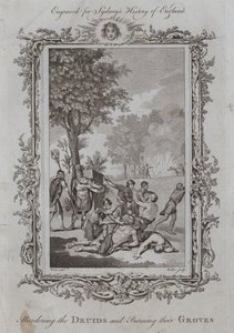 A druidák meggyilkolása és a ligeteik felgyújtása (metszet)