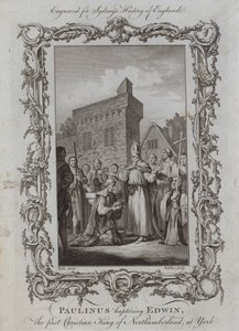 Paulinus megkeresztelte Edwint, Northumberland első keresztény királyát Yorkban (metszet) alkotó: Samuel (after) Wale