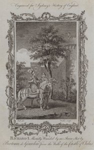 I. Richárdot halálosan megsebesítette egy nyíl, amelyet Bertram de Gourdon Chilus várának falairól lőtt ki (metszet)