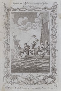 Suffolk hercegét lefejezték egy hosszú csónakban Dover közelében (metszet) alkotó: Samuel (after) Wale