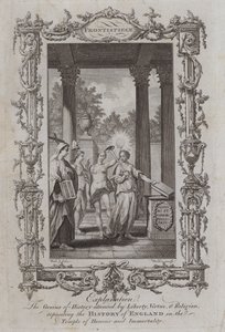 A történelem géniusza, amelyen részt vett a szabadság, az erény és a vallás, Anglia történelmét a Becsület és Halhatatlanság Templomában helyezte el (metszet) alkotó: Samuel (after) Wale