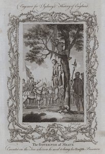 Meaux kormányzóját kivégezték azon a fán, amelyre felakasztotta angol foglyait (metszet) alkotó: Samuel (after) Wale