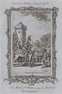 Az orléansi szobalány átveszi Szent Katalin kardját (metszet)