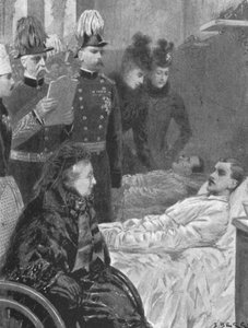 Viktória királynő...látogatja az indiai határon megsebesült katonákat...1898, 1901. alkotó: Samuel Begg