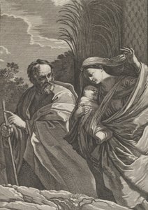 A menekülés Egyiptomba, a Szűzanya a csecsemő Krisztust hordozó, József a..., kb. 1635-57. alkotó: Samuel Bernard