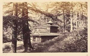 Simla; templom a vízesés közelében alkotó: Samuel Bourne