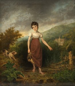 Egy lány patakon át (olaj a panelen) alkotó: Samuel Colman