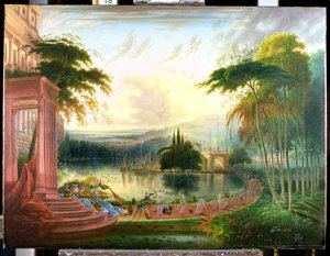 Romantikus táj Sába királynője érkezésével, 1830 körül (olaj, vászon)