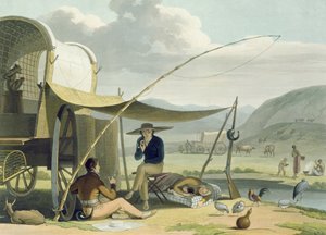 Egy Boor családjának megállítása, 17. tábla az „Afrikai tájak és állatok” című könyvből, a művész metszetével, 1805 (akvatinta)