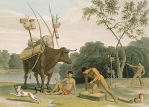 Korah Hottentots Preparing to Remove, 20. tábla az „Afrikai tájak és állatok” című művéből, a művész által metszett, 1805 (akvatinta) alkotó: Samuel Daniell