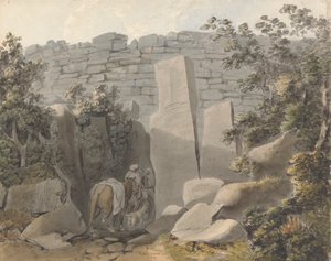 Natív és lovas egy rom mellett alkotó: Samuel Davis