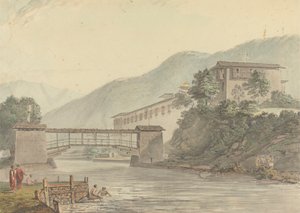Kilátás a Tashichoedzongra, Bhutánra és a Foot Bridge-re alkotó: Samuel Davis