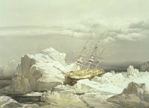 A H.M.S. kritikus álláspontja Nyomozó a Baring-sziget északi partján, 1851. augusztus 20., vésette William Simpson, kiadta az Ackermann und Co., 1854 alkotó: Samuel Gurney Cresswell