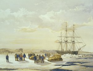 Szánkóparti távozik H.M.S. Nyomozó a Mercy Bay-ben, 1853. április 15., vésette E. Walker, kiadta az Ackermann und Co., 1854 alkotó: Samuel Gurney Cresswell