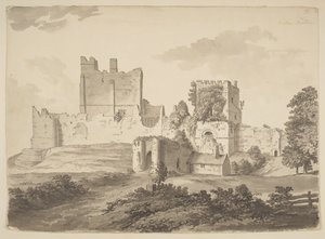 A Prudhoe kastély látképe tintával, Ovingham plébánián (tinta, papír) alkotó: Samuel Hieronymous Grimm