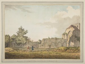 A Boxgrove-i perjelség templomhajó romjai a templomkertből nézve alkotó: Samuel Hieronymous Grimm