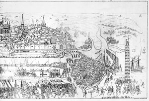 VIII. Henrik király (1491-1547) Boulogne ostroma 1544-ben, James Basire metszete, 1788 (lásd még: 106602)