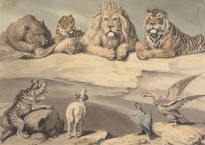 Egy vaddisznó, egy leopárd, egy oroszlán, egy tigris, egy farkas, egy kos és két sas alkotó: Samuel Howitt