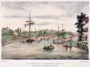 Stourport-on-Severn, Worcestershire, a híd alól, c1795. alkotó: Samuel Ireland