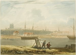 Kilátás az úszó kikötőre, 1825 körül (ceruza és akvarell papíron) alkotó: Samuel Jackson