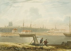 Kilátás az úszó kikötőre a székesegyházzal és a városi templomokkal, c. 1825 alkotó: Samuel Jackson