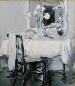 Belső tér rózsákkal vázában az asztalon (olaj, vászon) alkotó: Samuel John Peploe