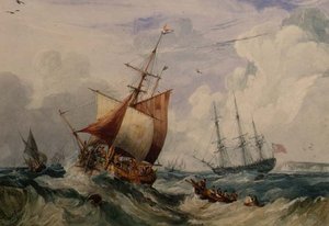 Egy francia halász a Dover melletti hullámban (akvarell)