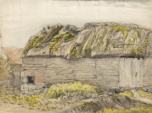 Mohos tetős pajta, Shoreham (akvarell barna mosással, tussal, gouache-szal és ceruzával papíron) alkotó: Samuel Palmer