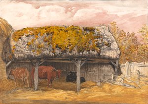 Tehénkunyhó mohos tetővel alkotó: Samuel Palmer