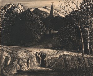 Kukoricatábla és templom a Holdfényben alkotó: Samuel Palmer