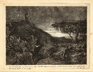 The Lonely Tower (rézkarc) alkotó: Samuel Palmer