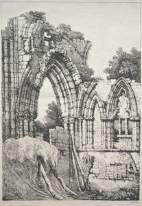 Ókori épületek és vidéki nyaralók sorozata Észak-Angliában: Yorkban, Ruins, 1821. alkotó: Samuel Prout