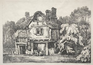 Régi épületek és vidéki nyaralók sorozata Észak-Angliában: Ashbourne közelében, 1821. alkotó: Samuel Prout