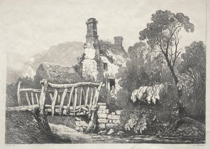 Régi épületek és vidéki nyaralók sorozata Észak-Angliában: Byland közelében, 1821. alkotó: Samuel Prout