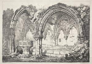 Régi épületek és vidéki nyaralók sorozata Észak-Angliában: a Kirkham Abbey része alkotó: Samuel Prout