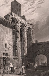 Mars Ultor-templom oszlopai, Róma, Lazio, Olaszország, Samuel Prout (1783-1852) acélmetszete, rajz, kb 15x115 cm alkotó: Samuel Prout