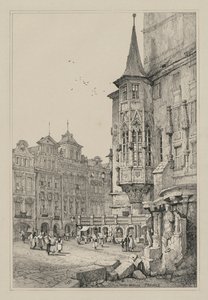 Flandriában és Németországban készült vázlatok létesítményei: Hotel de Ville, Prága alkotó: Samuel Prout