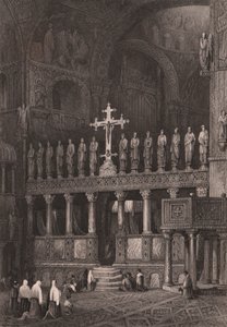 Ikonosztáz a Szent Márk-bazilikában (Basilica di San Marco), Velence, Veneto, Olaszország, acélmetszet Samuel Prout (1783-1852) rajza alapján, kb 15x11,5 cm