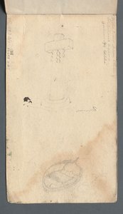 Vázlatfüzet: Tanulmány a keresztről és az evezőscsónakról a hátsó borítón, 1814. alkotó: Samuel Prout
