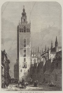 Egy utca Sevillában, Spanyolországban, a Giralda