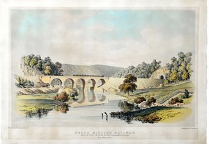 North Midland vasúti híd a Derwent folyón és a Matlock Roadon az Amber Gate közelében. 1840 (kézzel színezett litográfia papíron) alkotó: Samuel Russell