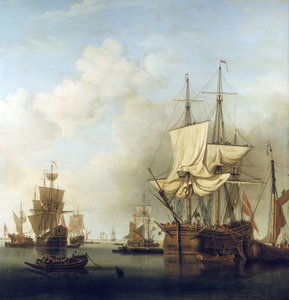 Dán faszállító hajó, a Temze torkolatában, Gravesendbe (Anglia). Olaj, vászon alkotó: Samuel Scott