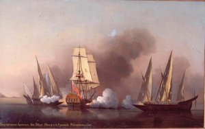 Az eljegyzés a Blast Sloop és két spanyol közlegény között alkotó: Samuel Scott