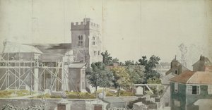 Twickenham templom állványzat alatt, 18. század (wc, toll és tinta papíron) alkotó: Samuel Scott