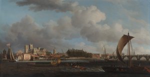 Westminster Lambethből, a Vaskereskedők Társaságának ünnepi bárkájával alkotó: Samuel Scott