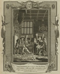 Lord Cromwell bemutatja a Biblia új fordítását VIII. Henrik királynak Londonban, 1538-ban.